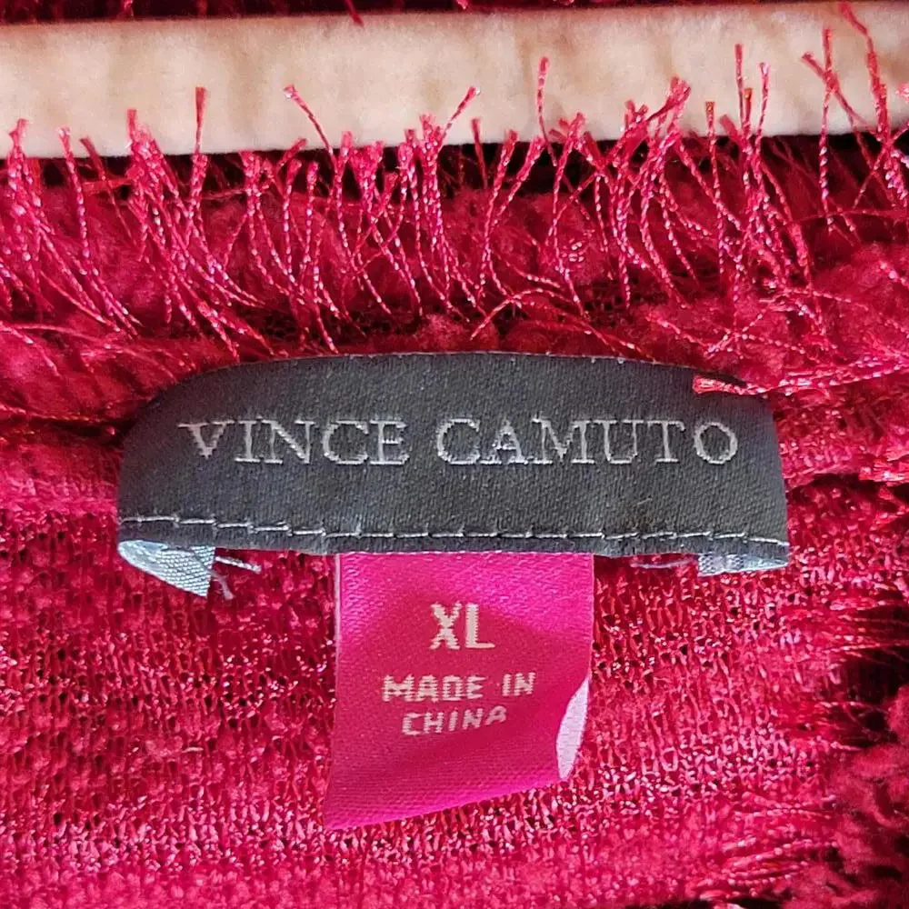 Vince Camuto Tulip Red Eyelash Tinsel Cowlneck Sweater Women Size XL NWT - Picture 3 of 9